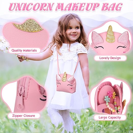 A EULRGAUS - Maquillaje para niños pequeños, kit de maquillaje para niñas, juego de maquillaje para niñas pequeñas, kit de maquillaje con bolsa de unicornio para niñas pequeñas.