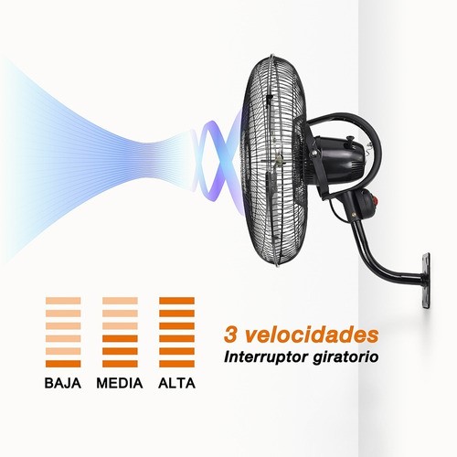 Ventilador Pared 18 Pulgadas Mytek 3196 Metálico/360° Oscil Estructura Negro Aspas Plateado.