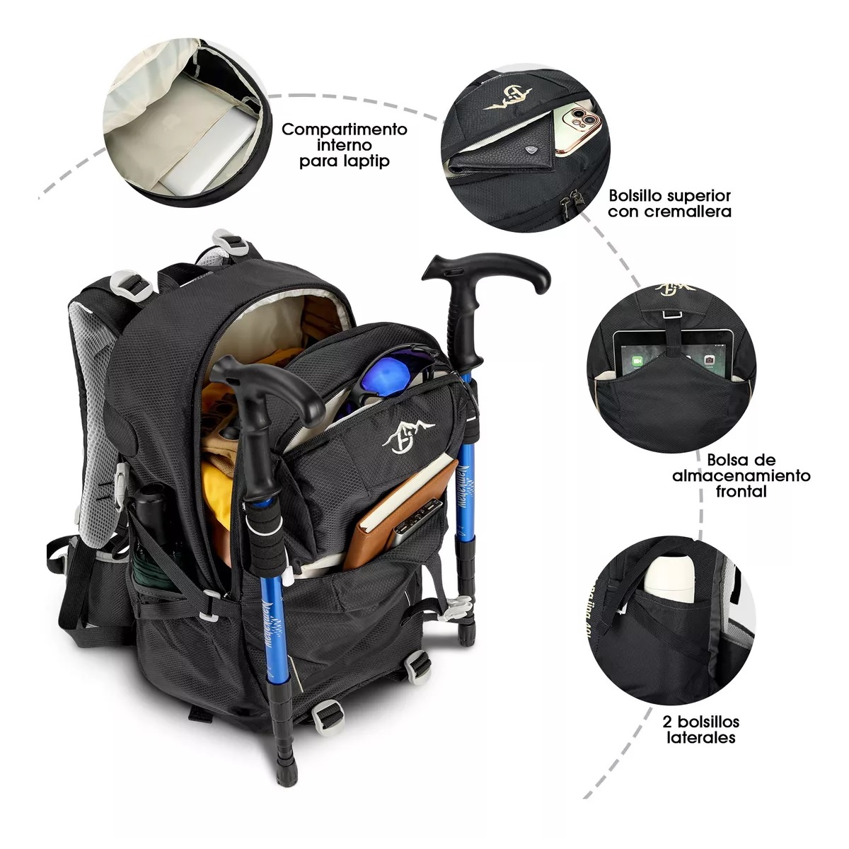Mochila De Senderismo Impermeable Montañismo Camping 40l Negro.
