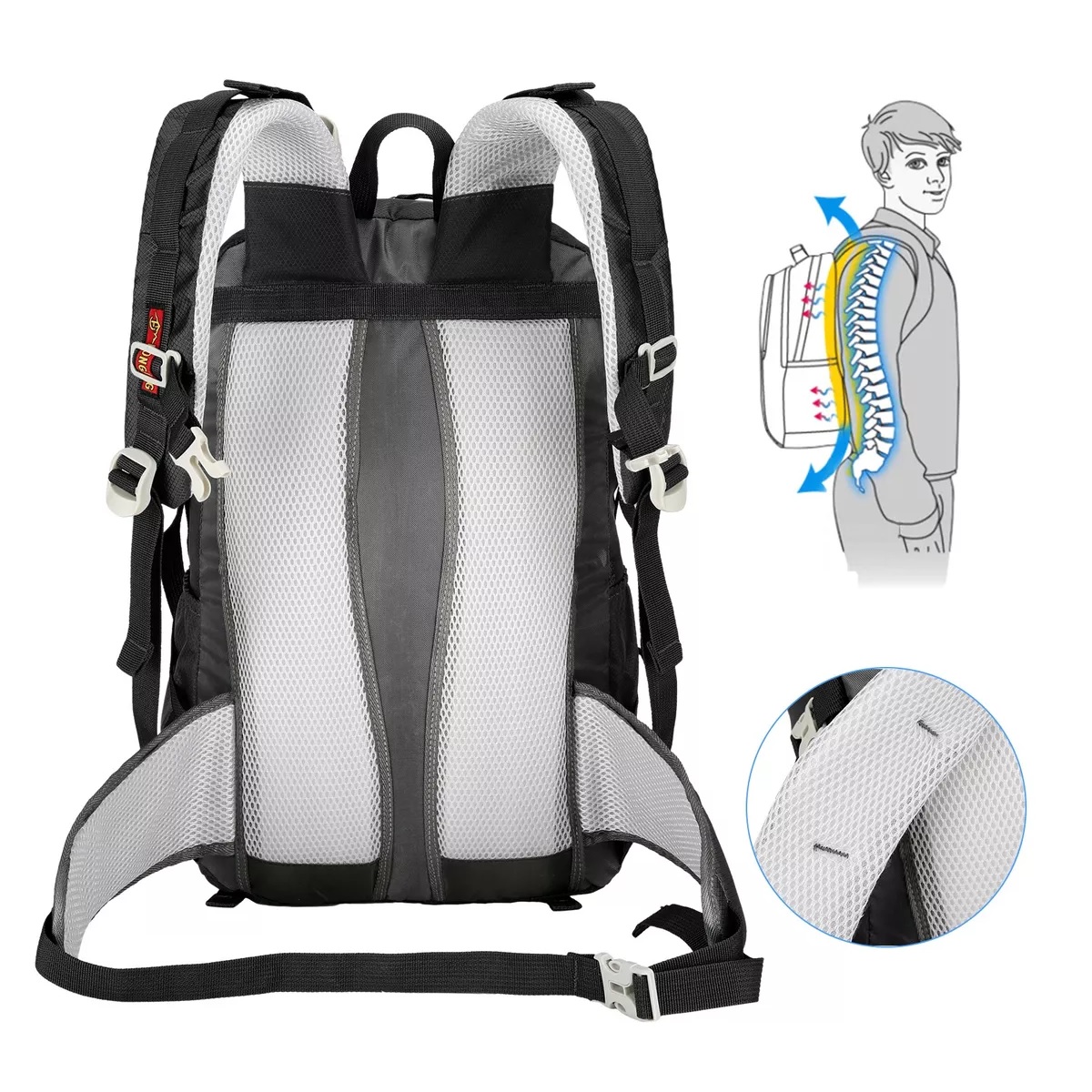 Mochila De Senderismo Impermeable Montañismo Camping 40l Negro.