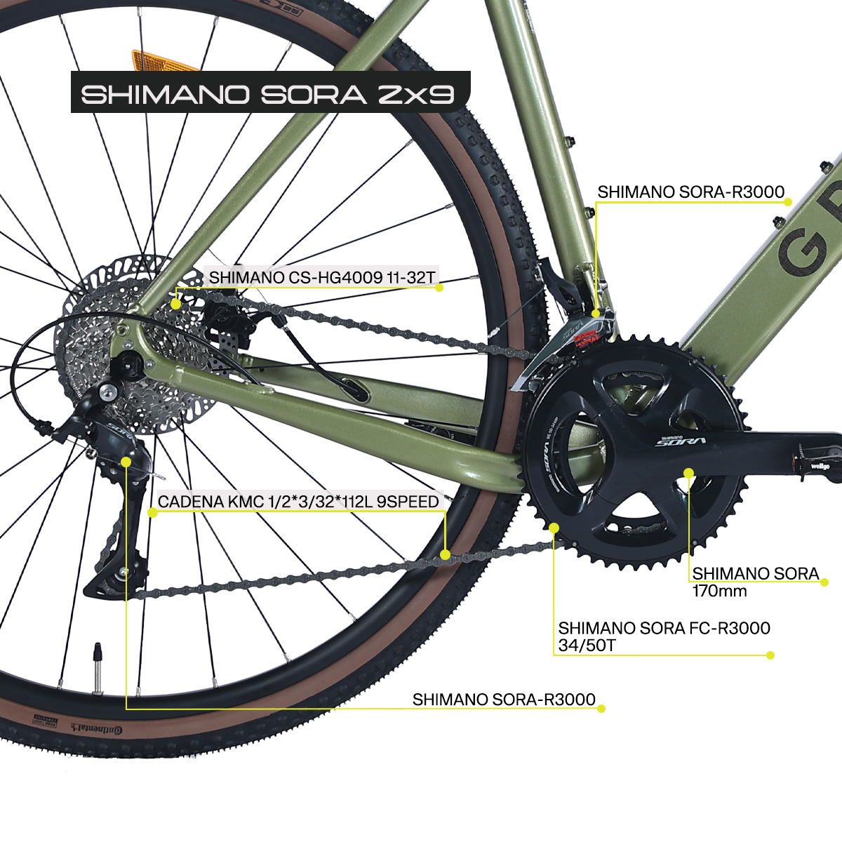 BICICLETA DE GRAVEL TUCSON R700 47 VERDE.
