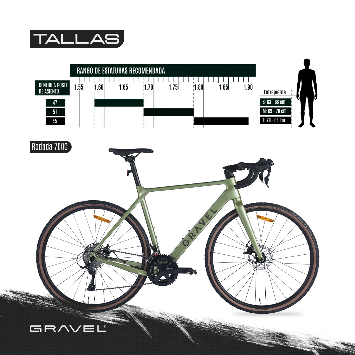 BICICLETA DE GRAVEL TUCSON R700 47 VERDE.
