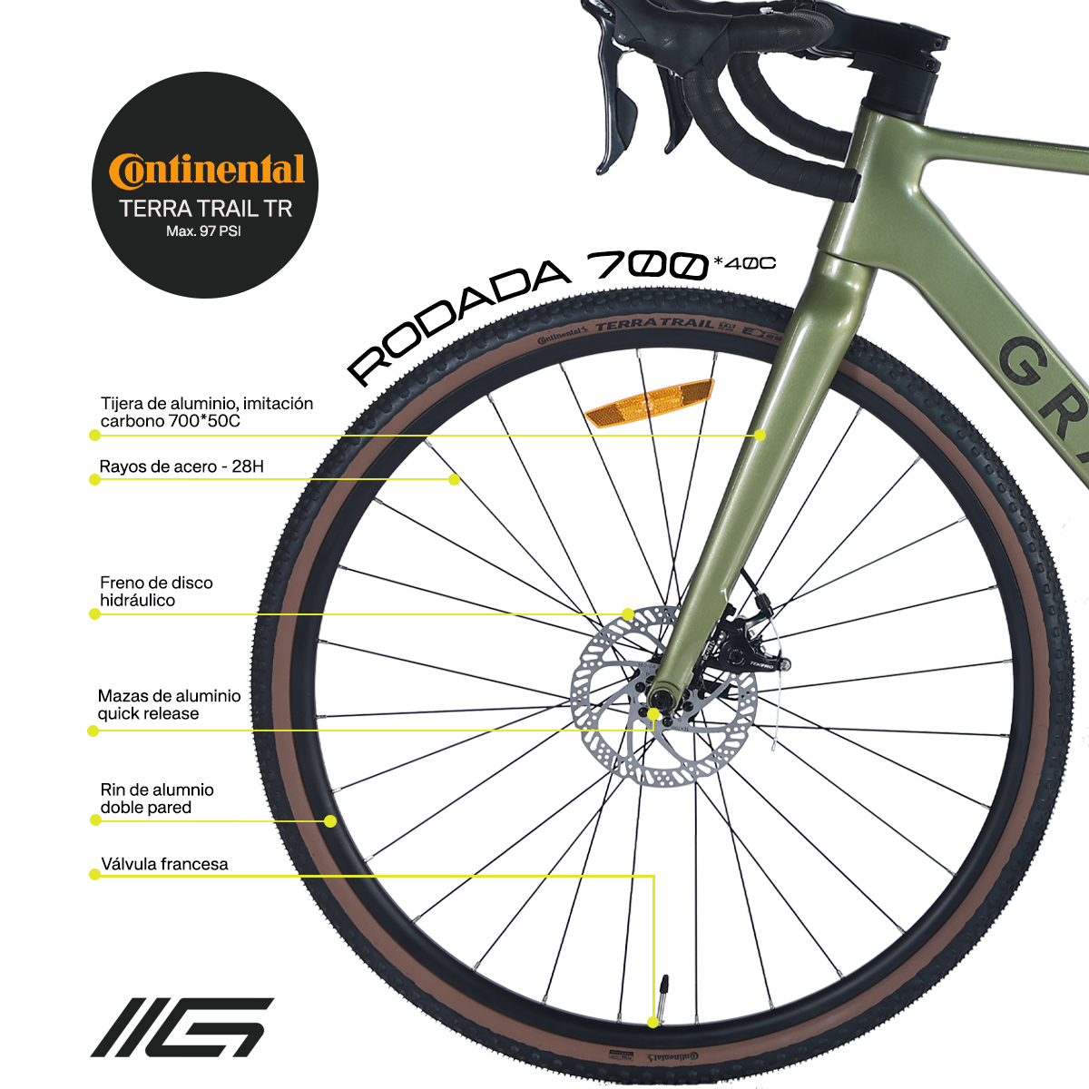 BICICLETA DE GRAVEL TUCSON R700 47 VERDE.