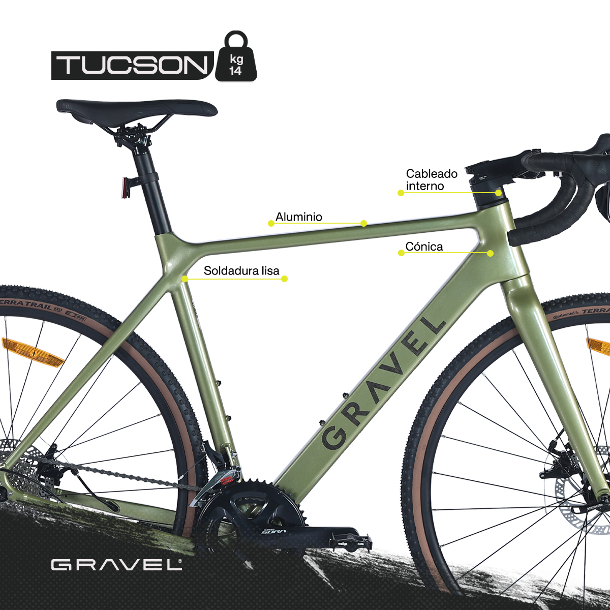 BICICLETA DE GRAVEL TUCSON R700 47 VERDE.
