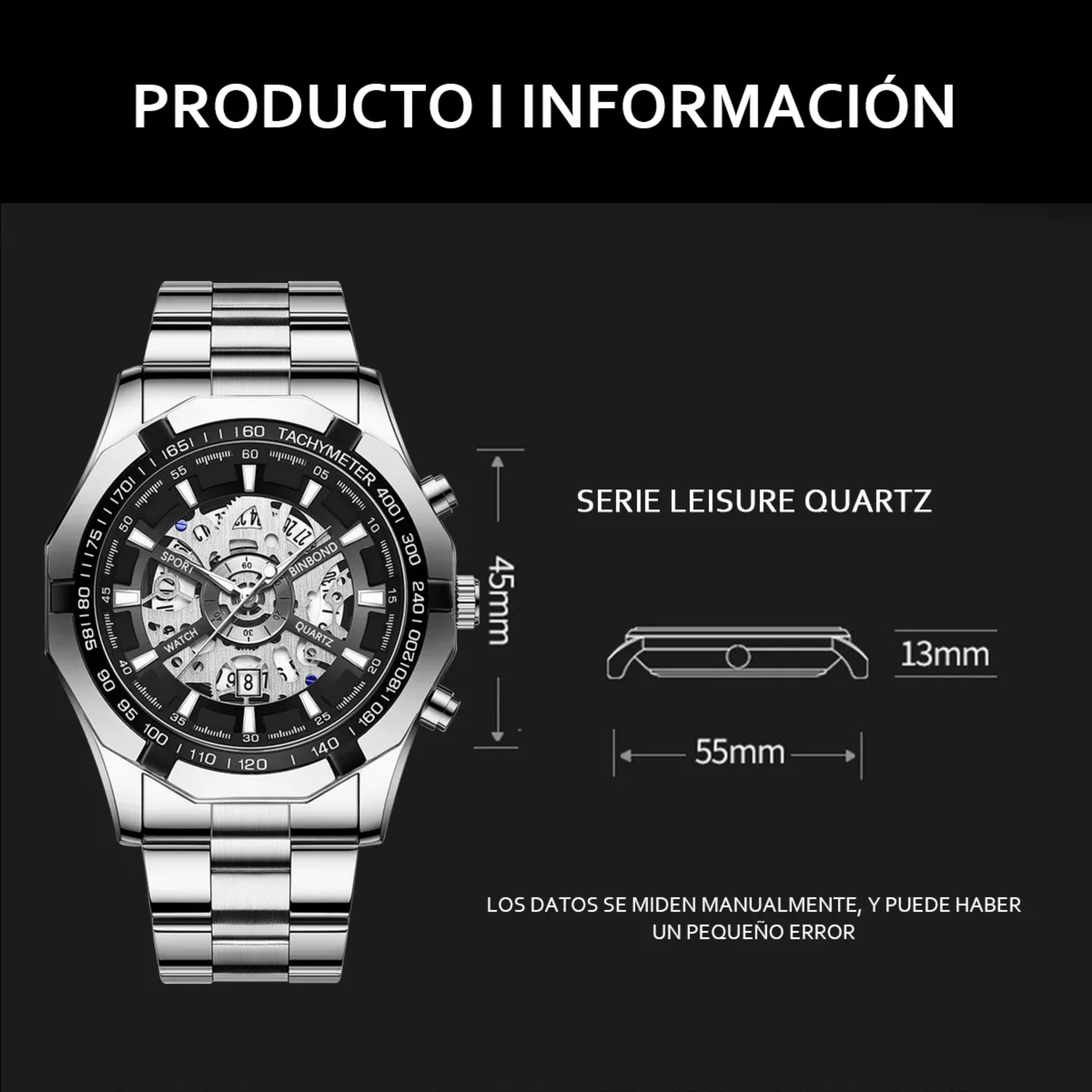 Reloj Nuevo Original Correa Acero Luminoso Metálica Hombre.