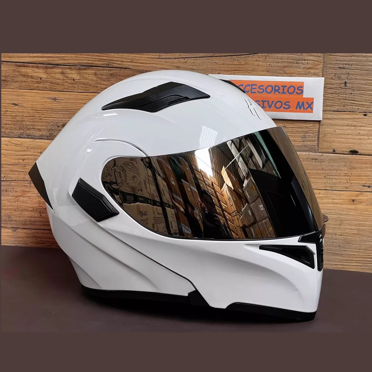 Casco Blanco Abatible Luz Led Mica Interna Certificado Ns Rs Talla XL.