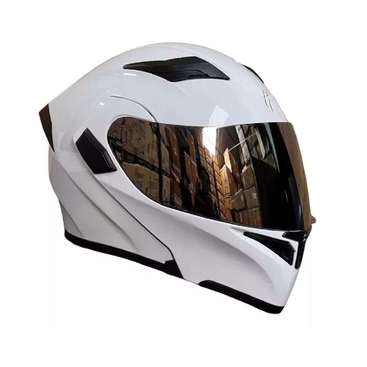 Casco Blanco Abatible Luz Led Mica Interna Certificado Ns Rs Talla XL.