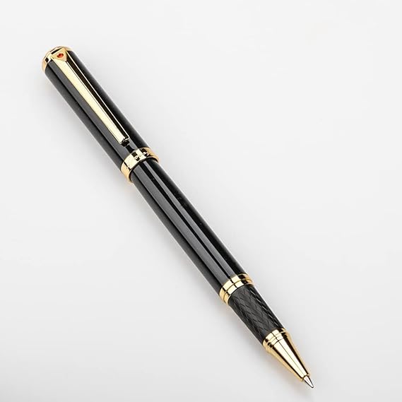 A Urhomefull Impresionante bolígrafo de lujo con ribete de oro de 24 quilates, punta de Suiza con recambios de tinta negra, juego de regalo perfecto para hombres y mujeres, juego de escritura elegante para negocios, negro brillante.