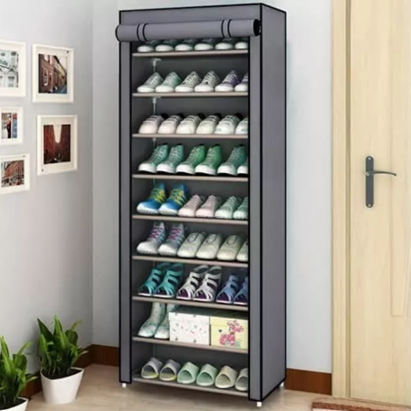 Zapatera 9 Niveles Armable Multiusos Antipolvo Organizador Color Gris.