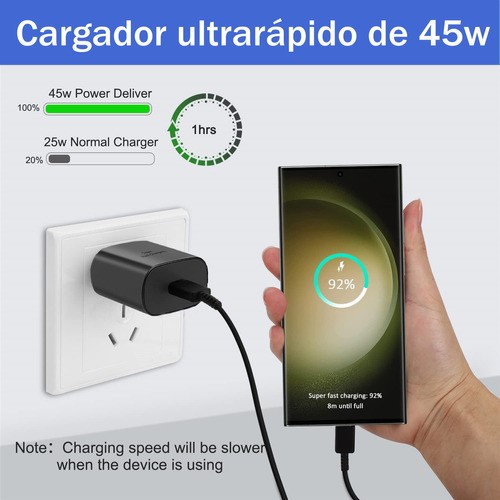 Cargador Carga Rápida Tipo C 45w Para Samsung S22 S23 Ultra.
