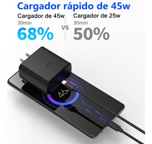 Cargador Carga Rápida Tipo C 45w Para Samsung S22 S23 Ultra.