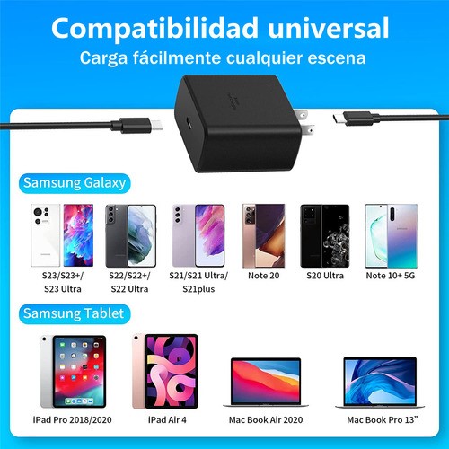 Cargador Carga Rápida Tipo C 45w Para Samsung S22 S23 Ultra.