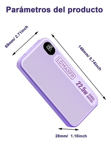 Power Bank 20000 Mah Batería Portátil Carga Rápida De 22,5w blanco.