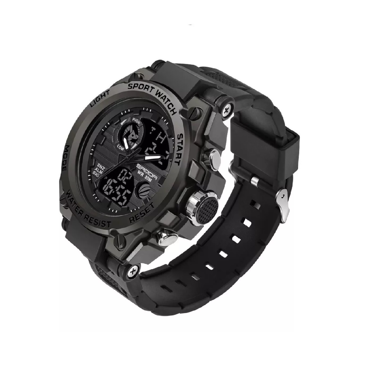 Reloj pulsera Sanda 739 con correa de poliuretano color negro.
