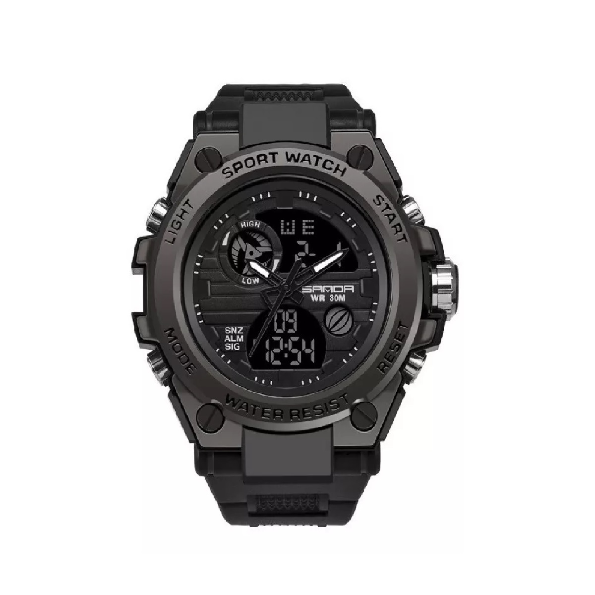 Reloj pulsera Sanda 739 con correa de poliuretano color negro.