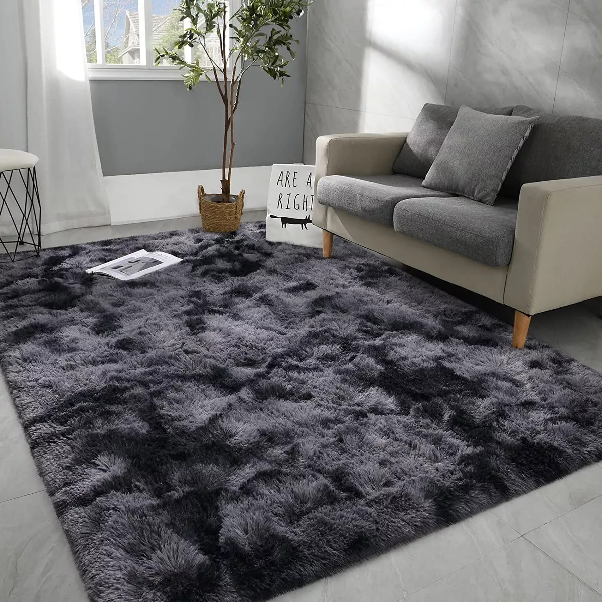 Alfombra Decorativa Sala De Estar Y Dormitorio Gris oscuro.