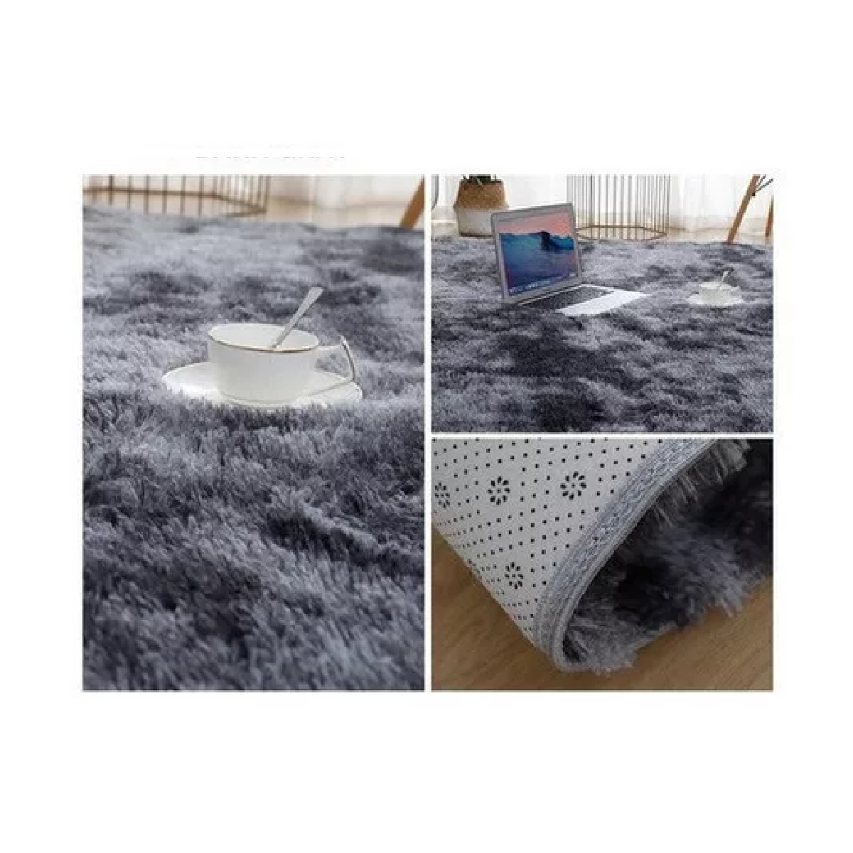 Alfombra Decorativa Sala De Estar Y Dormitorio Gris oscuro.