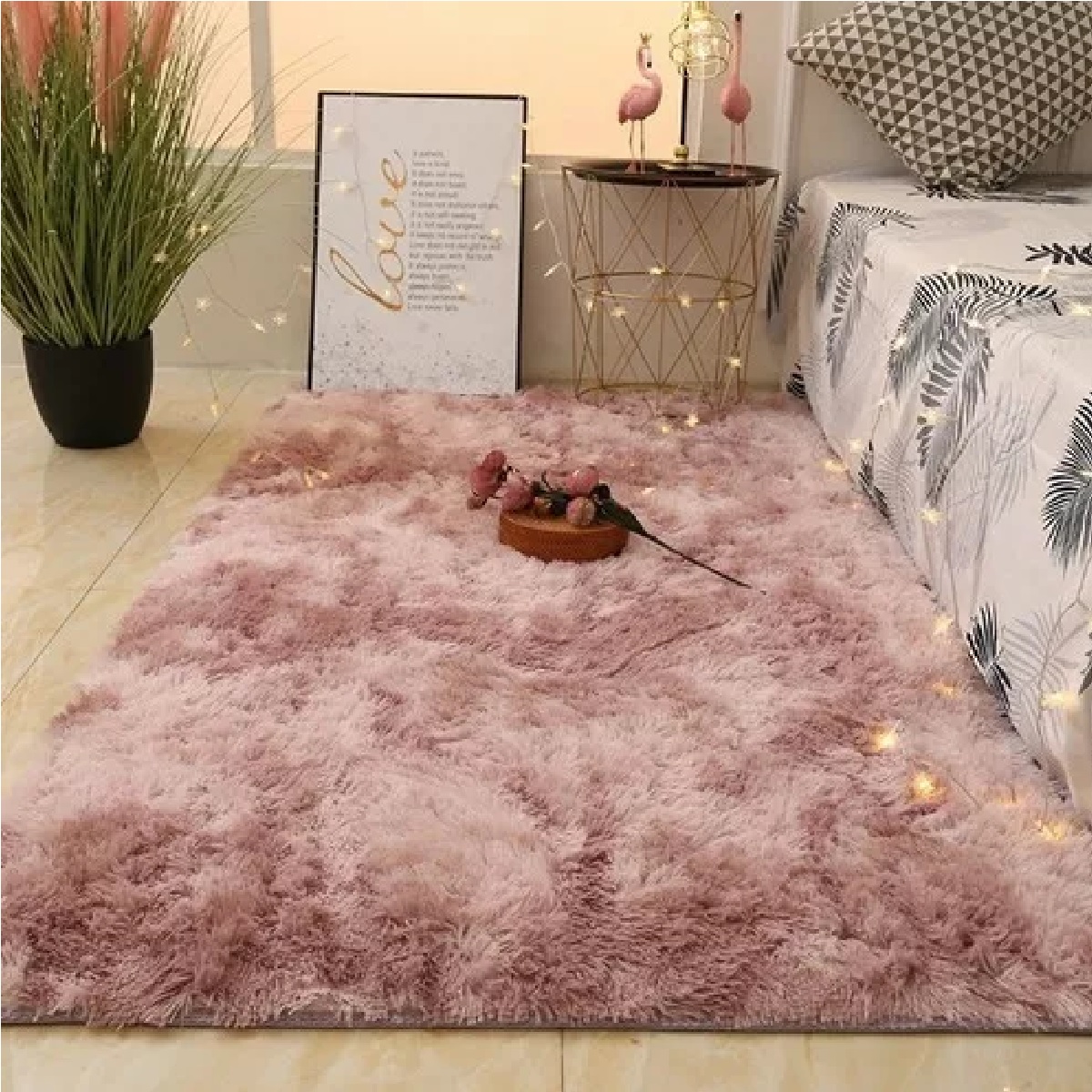 Alfombra Decorativa Sala De Estar Y Dormitorio 120 X 160 Cm Rosa.