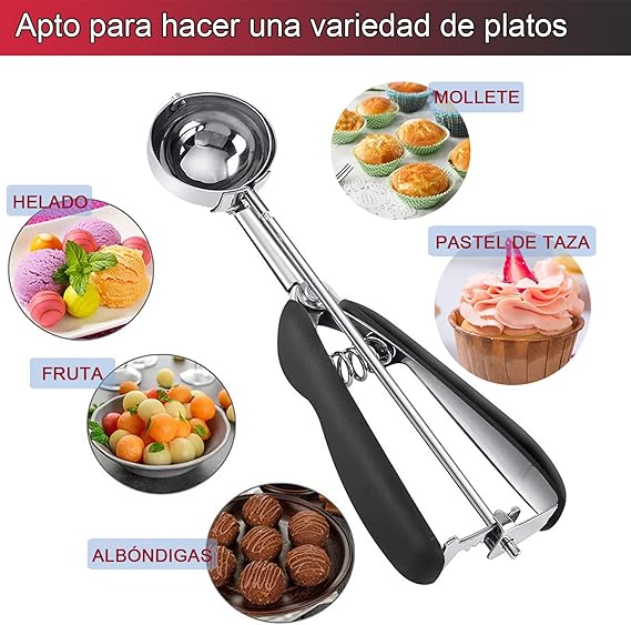 A Cucharada de Helado,Cuchara Grande para Helado con Resorte de Acero Inoxidable de 2 ", Cuchara para Helado con Mango de Silicona, Adecuada para Frutas, Helados, Postres, Hornear, Cocina (Rojo).