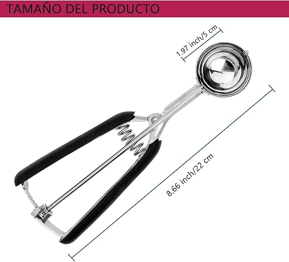 A Cucharada de Helado,Cuchara Grande para Helado con Resorte de Acero Inoxidable de 2 ", Cuchara para Helado con Mango de Silicona, Adecuada para Frutas, Helados, Postres, Hornear, Cocina (Rojo).
