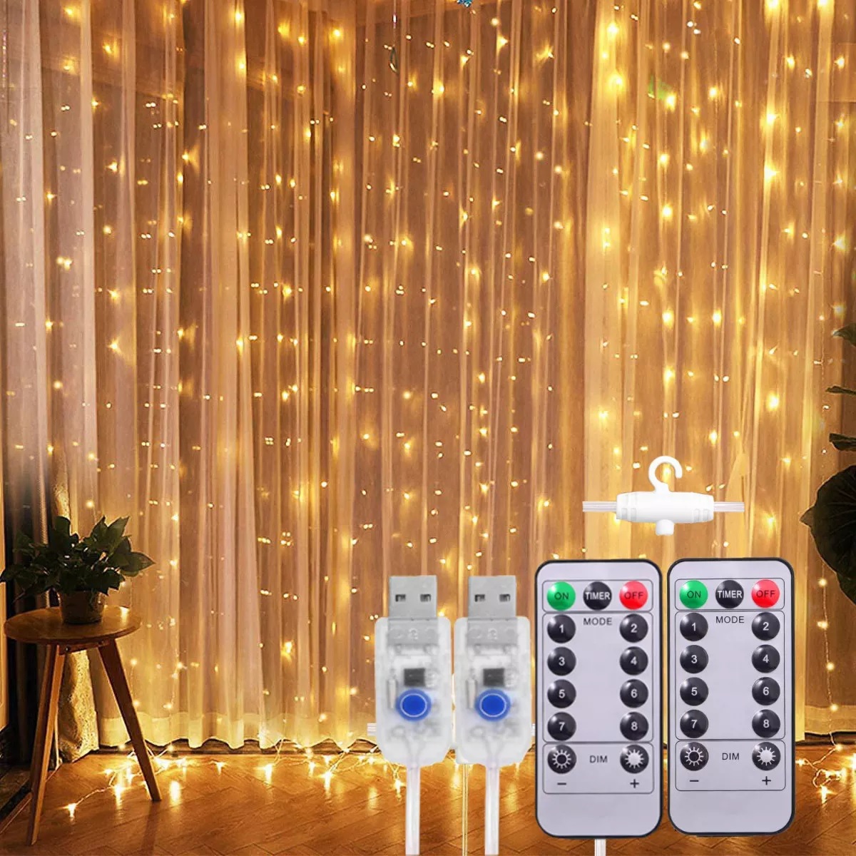 Cortinas Serie Luces 300 Led Decorativas Usb 3x3m 2 Piezas.