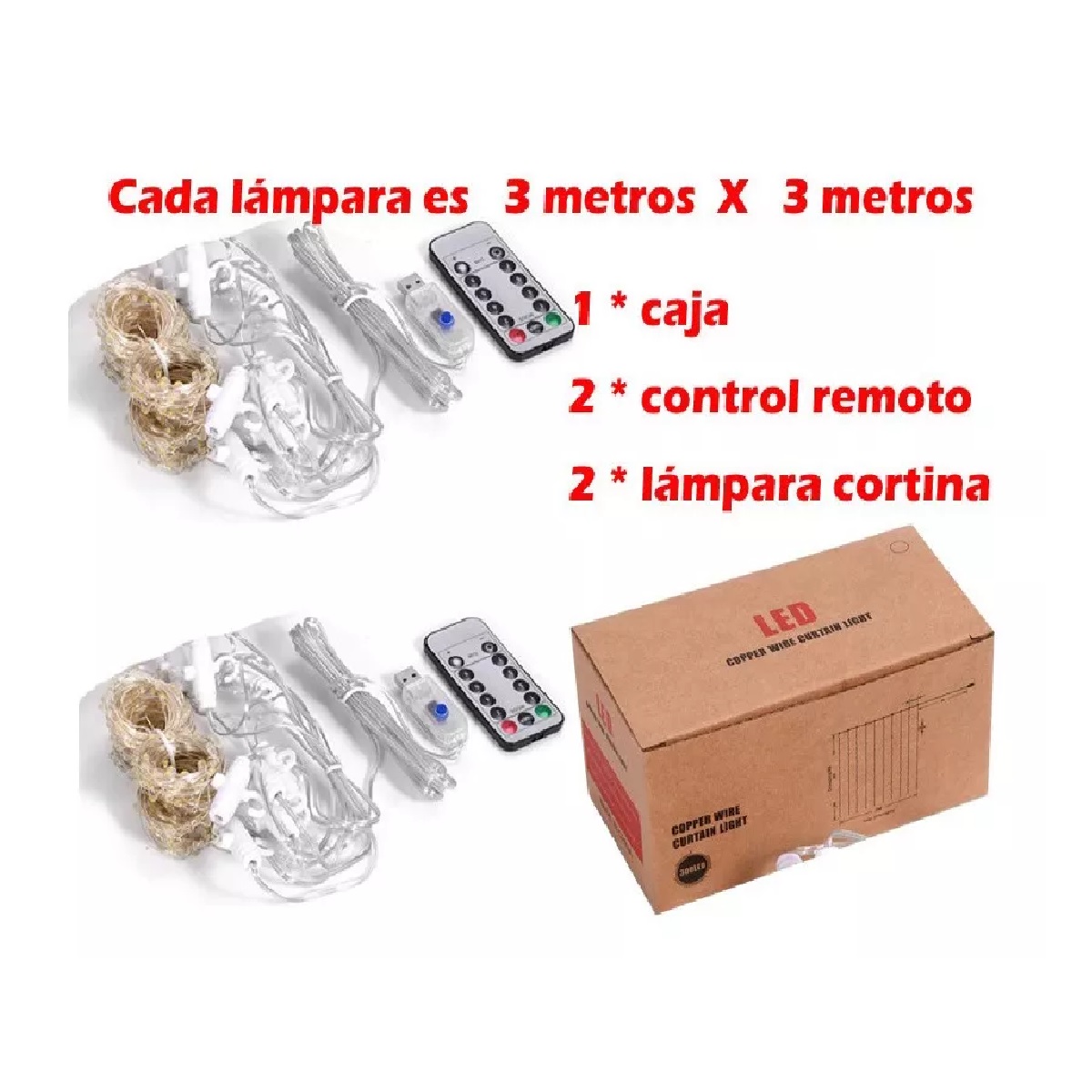 Cortinas Serie Luces 300 Led Decorativas Usb 3x3m 2 Piezas.
