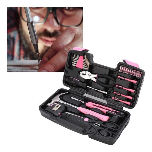 Juego De Herramientas 39 Pzas Rosa Set Reparación Doméstica.