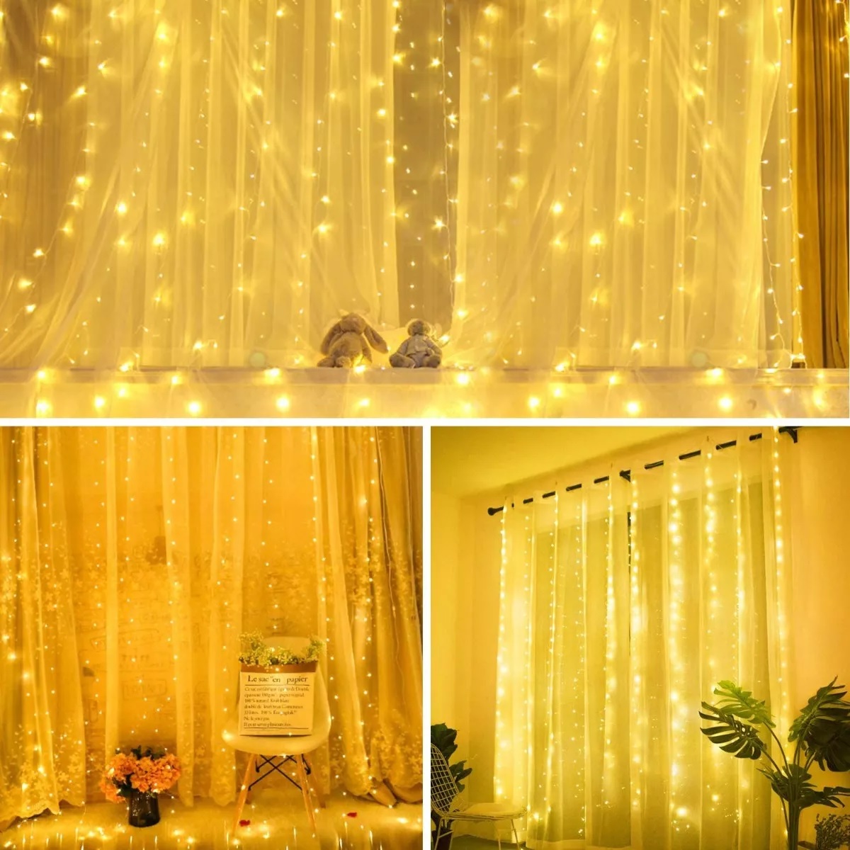 Cortinas Serie Luces 300 Led Decorativas Usb 3x3m 2 Piezas.