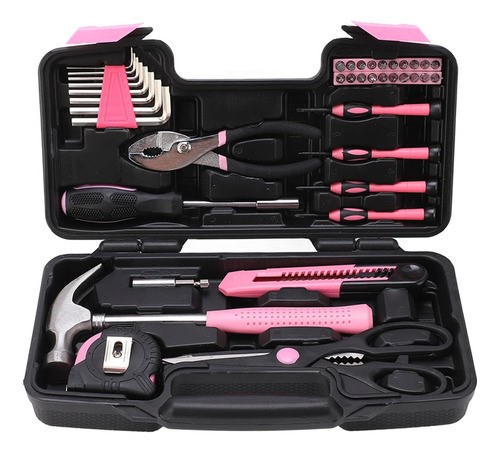 Juego De Herramientas 39 Pzas Rosa Set Reparación Doméstica.