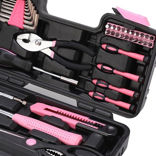 Juego De Herramientas 39 Pzas Rosa Set Reparación Doméstica.