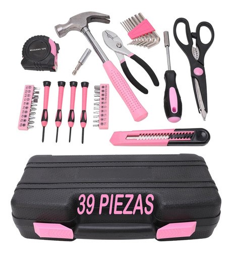 Juego De Herramientas 39 Pzas Rosa Set Reparación Doméstica.