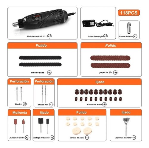 Mini Taladro De Pulido Mototool Goxawee Con 115 Pzas Potencia 18 W.