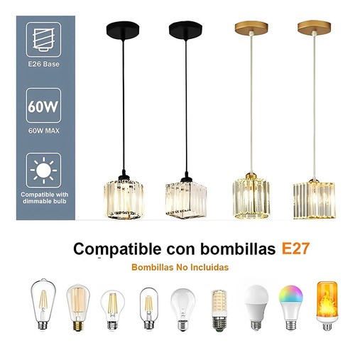 Lámpara Colgante Techo Cristal Moderna Decorativas 3 Piezas Dorado cuadrado.