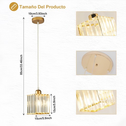 Lámpara Colgante Techo Cristal Moderna Decorativas 3 Piezas Dorado cuadrado.