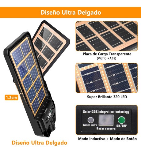 Vedd® Lámpara Led Solar Exterior Luminaria Suburbana 400w negra.