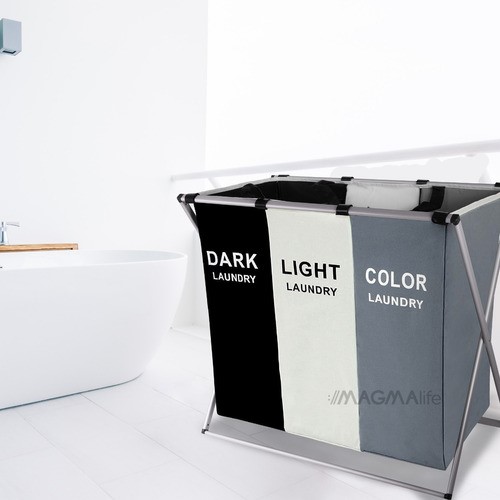 Cesto Ropa Sucia, Grande Con 3 Secciones gris negro blanco.