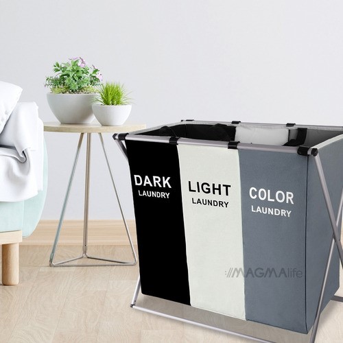 Cesto Ropa Sucia, Grande Con 3 Secciones gris negro blanco.