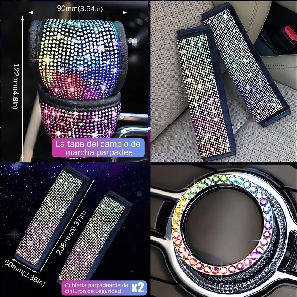 Funda De Volante Con Accesorios De Mujer Para Auto, 19 Pzas Colorful Diamond.