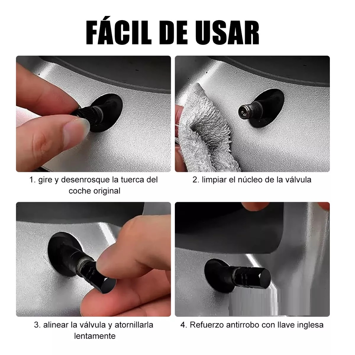 Kit 16pzs Tapones Para Llantas Aluminio Valvula Cubre Auto Moto Negro.