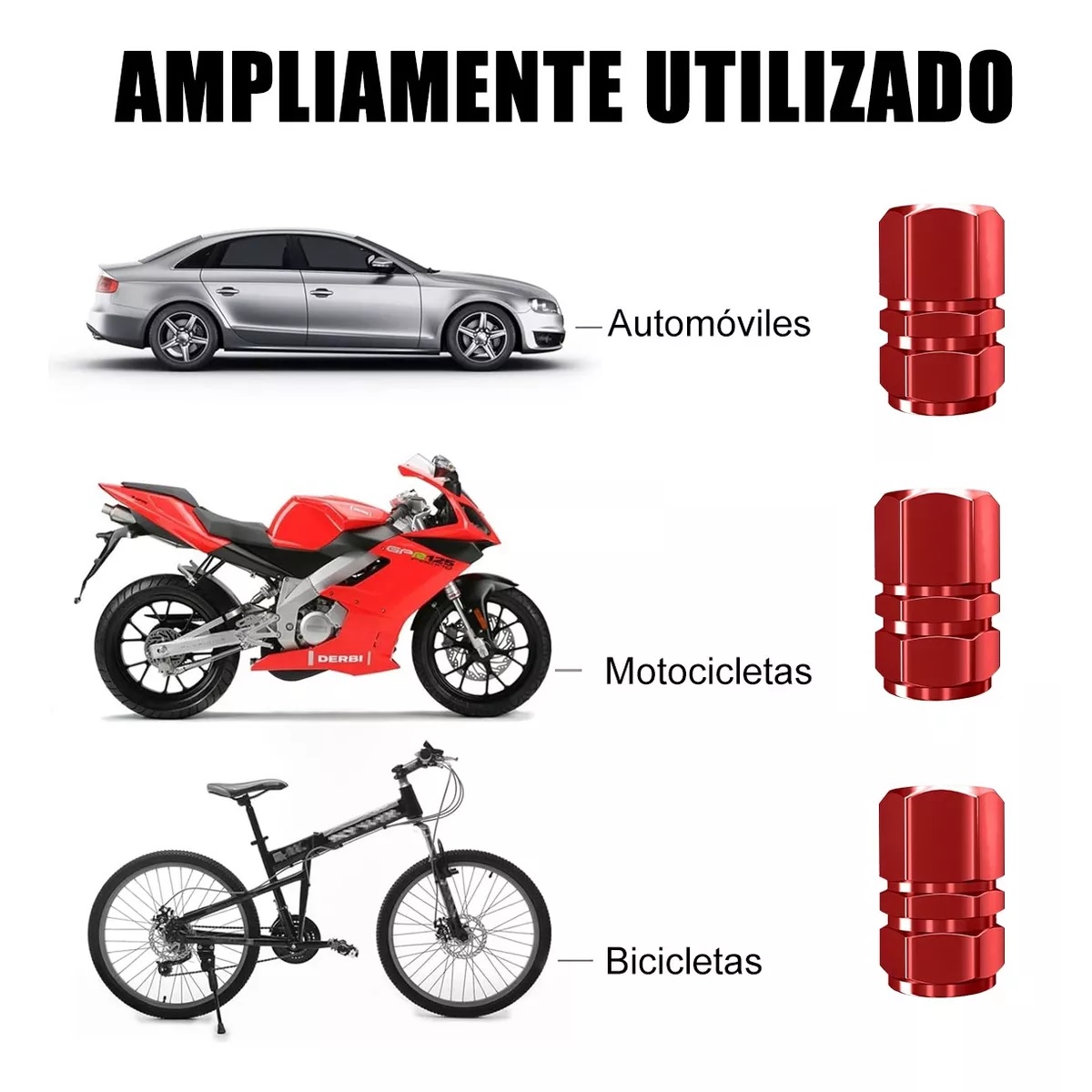 Kit 16pzs Tapones Para Llantas Aluminio Valvula Cubre Auto Moto Rojo.