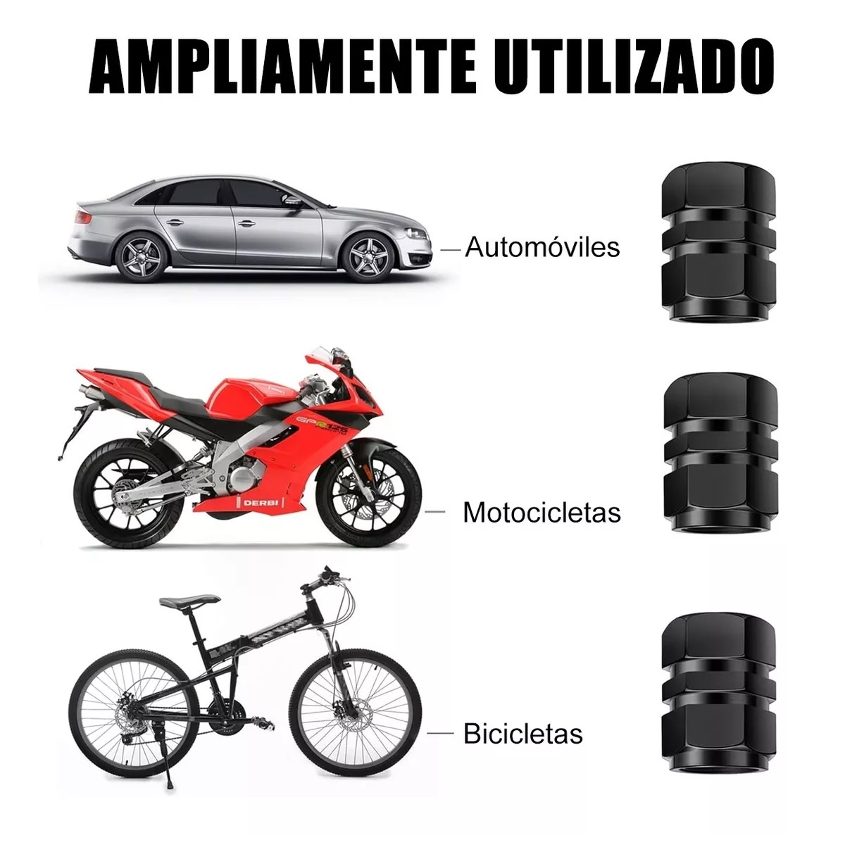 Kit 16pzs Tapones Para Llantas Aluminio Valvula Cubre Auto Moto Negro.