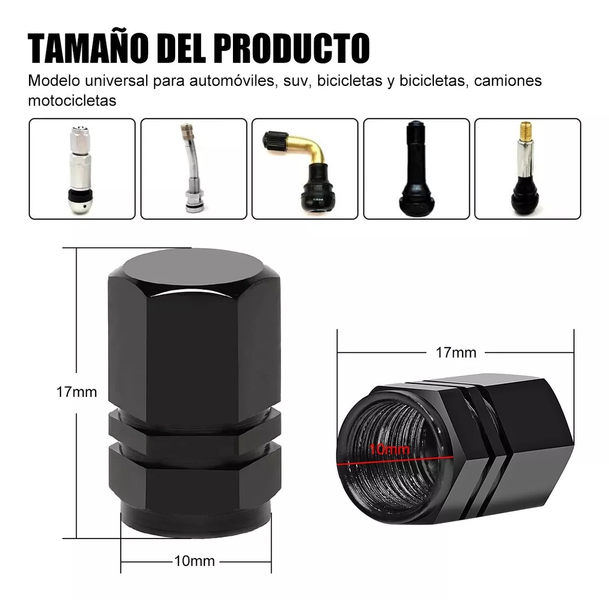 Kit 16pzs Tapones Para Llantas Aluminio Valvula Cubre Auto Moto Negro.