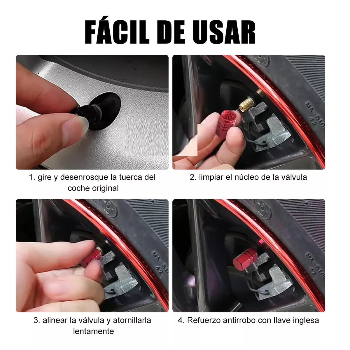 Kit 16pzs Tapones Para Llantas Aluminio Valvula Cubre Auto Moto Rojo.