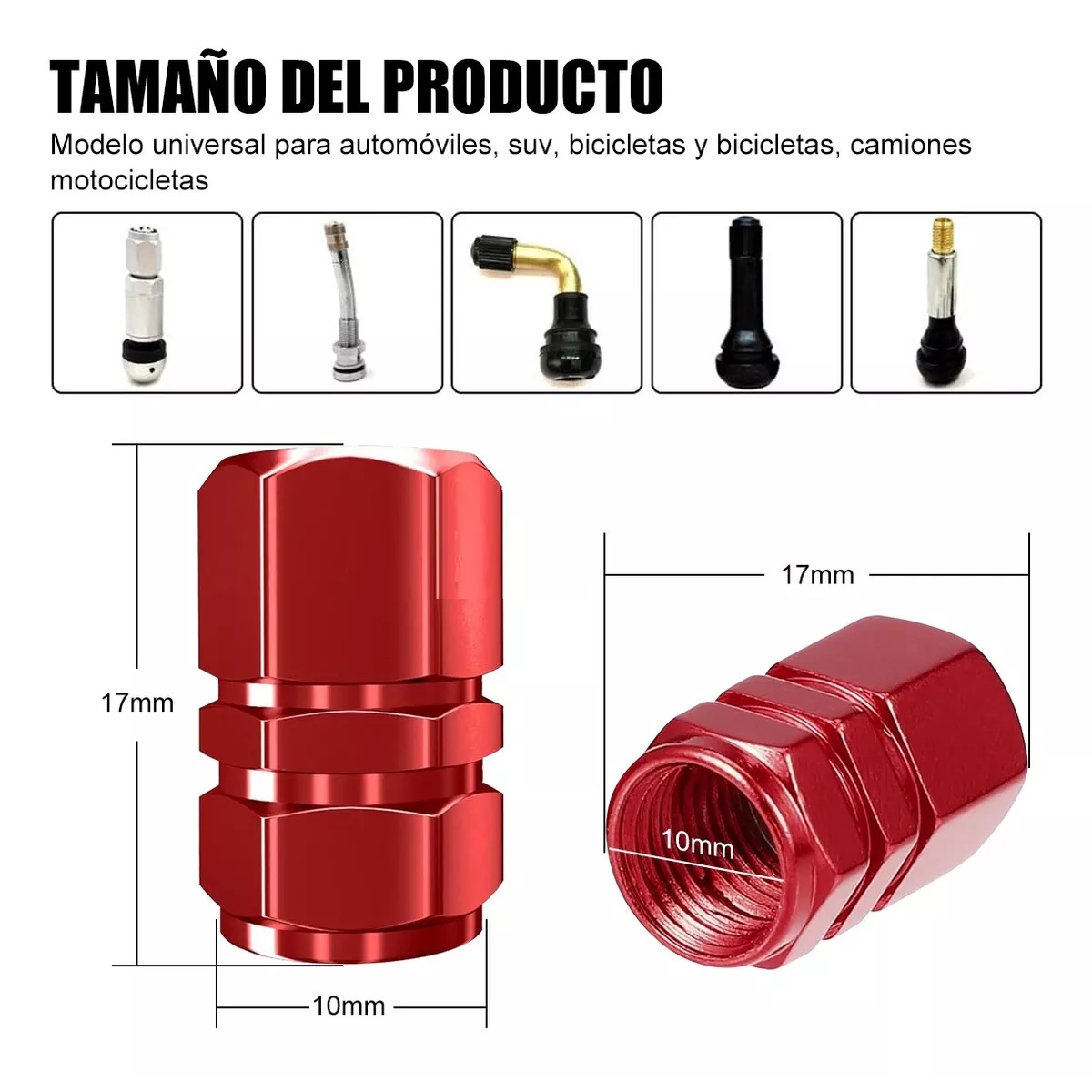 Kit 16pzs Tapones Para Llantas Aluminio Valvula Cubre Auto Moto Rojo.