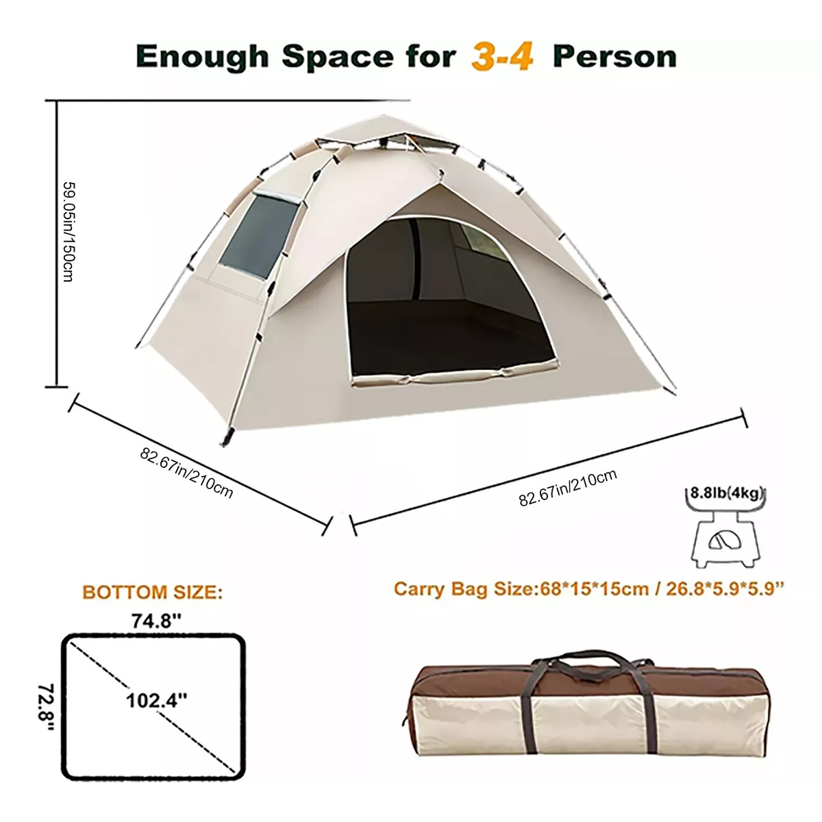 Tienda De Campaña Impermeable - 4-5 Personas Casa De Acampar.