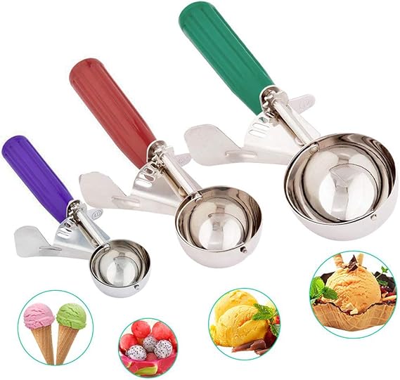 A GuDoQi Cucharas de Helado, 3 Tamaño (4cm 5cm 6cm), Acero Inoxidable de Grado Alimenticio, Cucharas para Excavar Fruta, Bolitas de Espinaca, Cuchara para Magdalena, Helados DIY.
