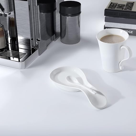 A Soporte de cuchara de porcelana GDCZ para utensilios de cocina, soporte de cuchara de cerámica, 9 pulgadas (blanco).