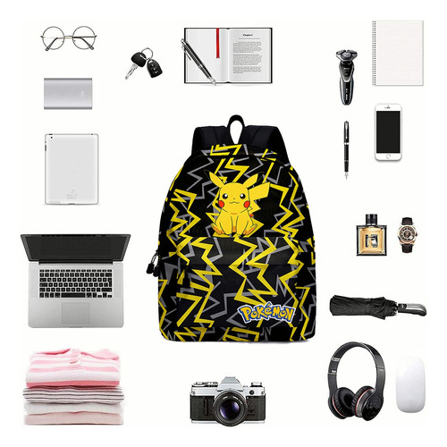 Mochila Escolar Infantil Pikachu De Gran Capacidad Con Estuche Para Bolígrafos.