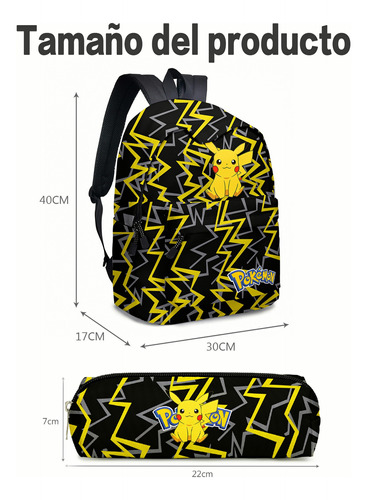 Mochila Escolar Infantil Pikachu De Gran Capacidad Con Estuche Para Bolígrafos.
