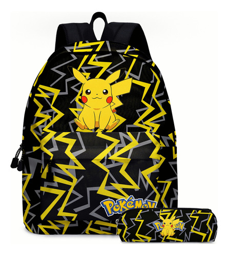 Mochila Escolar Infantil Pikachu De Gran Capacidad Con Estuche Para Bolígrafos.